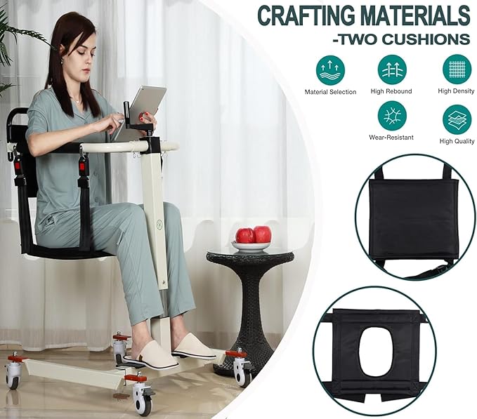 Patient Lift Transfer Chair, Patient Lift Wheelchair for Home, Wheelchair Lift for Home Portable Car Transfer Lift Chair for Disabled and Elderly Nursing, Height/Width Adjust (Upgraded with Bedpan)