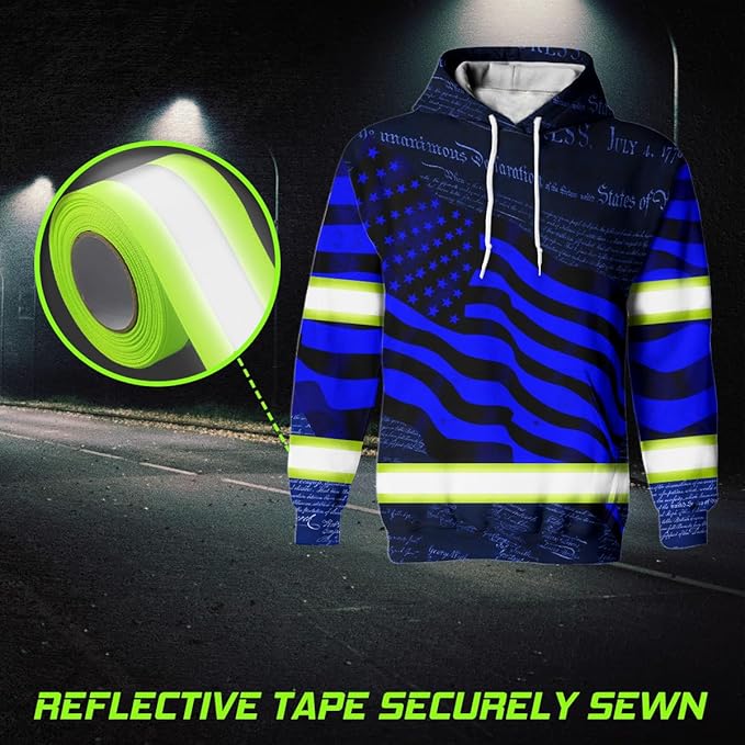 US Flag High Visibility Hoodie for Men Reflective Hoodie Safety Workwear for Worker Runner Patriotic ACC02