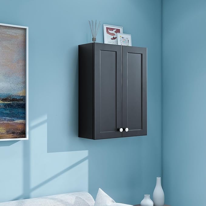 Matte Black Wall Mount Medicine Cabinet - Over Toilet Storage with 2 Adjustable Shelves, DTC Hinges & Metal Handles, Easy Assembly Bathroom Cabinet for Small Spaces