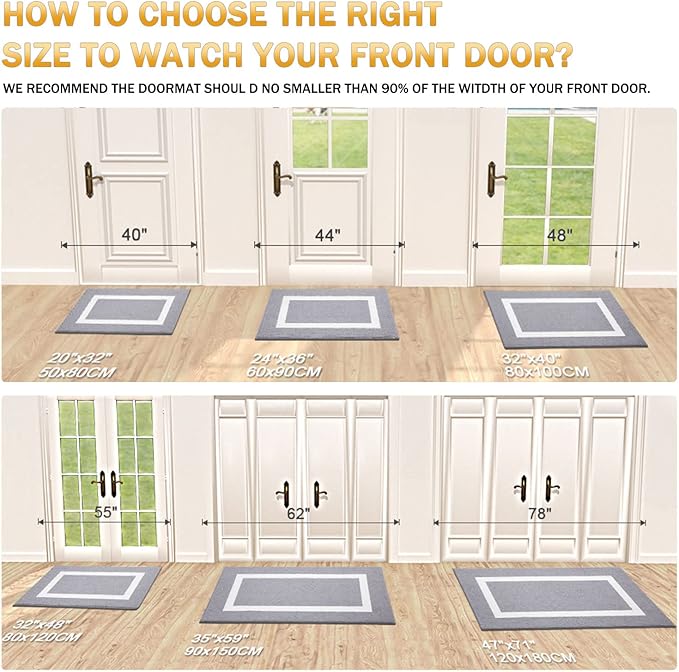 OLANLY Indoor Door Mat, 30x17, Non-Slip Absorbent Resist Dirt Entrance Mat, Washable Low-Profile Inside Entry Doormats for Entryway, Grey
