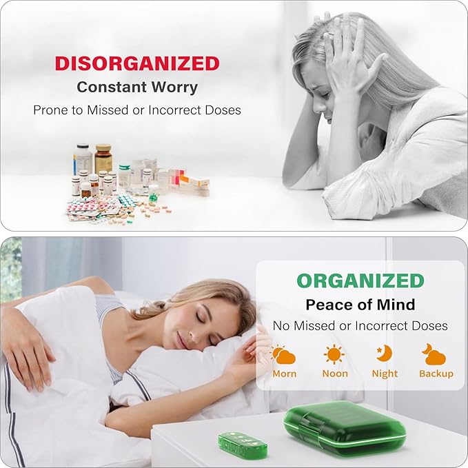 Weekly Pill Organizer 4 Times a Day, 7 Day Pill Box 4X, Portable for Travel Pill Case for Pills/Vitamin/Fish Oil/Medication/Supplements (4x7 Green)