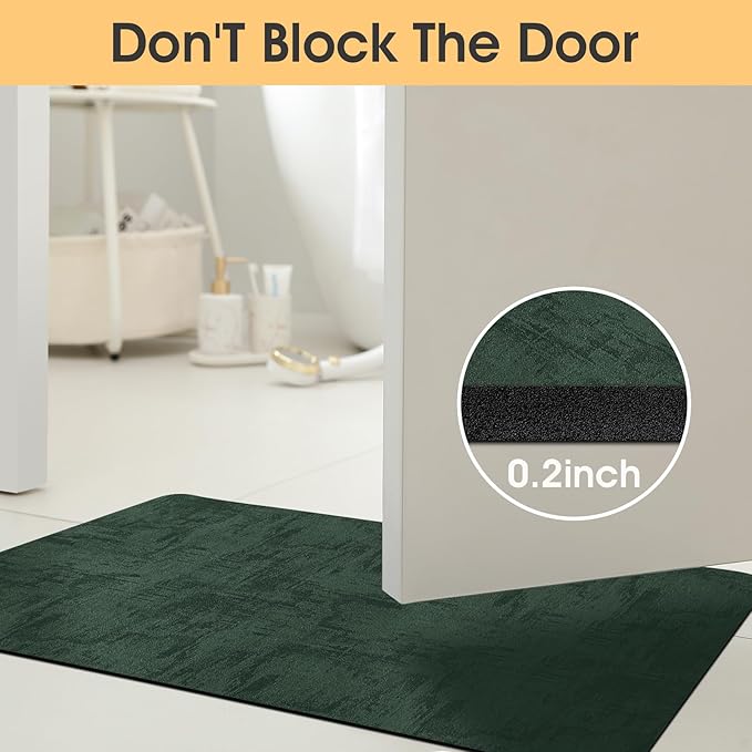 Ultra Thin Bath Mat, Upgrade Backing Non Slip Thin Bath Mats Fit Under Door, Quick Dry Ultra Absorbent Bathroom Rugs, Machine Washable Bath Rugs for Bathroom, Bathtub, Deep Green/Marble/24"x17"