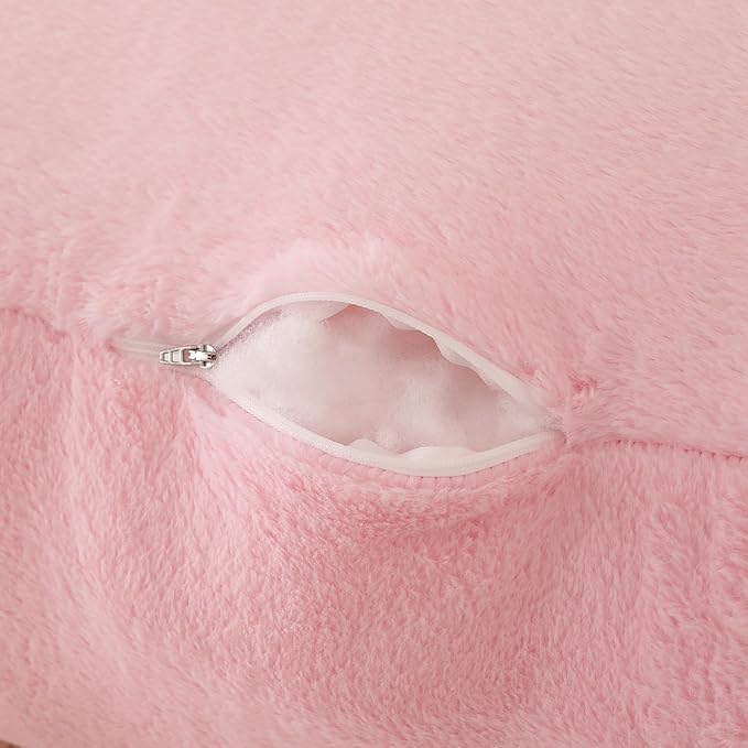 Reading Pillow for Sitting in Bed, Large Backrest Reading Pillow with Arm Rest,Back-Rest Support Cushion for Sit Up on Couch, Sofa, and Floor, Dorm Essentials (Pink Faux Fur, Standard(17"))