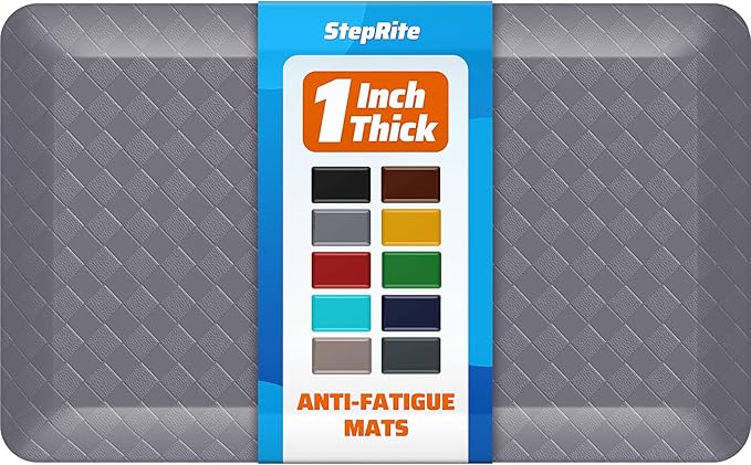 StepRite 1” Thick Kitchen Mats for Floor, Anti Fatigue Kitchen Rugs, Non-Slip,Heavy Duty Waterproof Kitchen Rug, Standing Desk Mat for Home, Kitchen, Office, (Grey)
