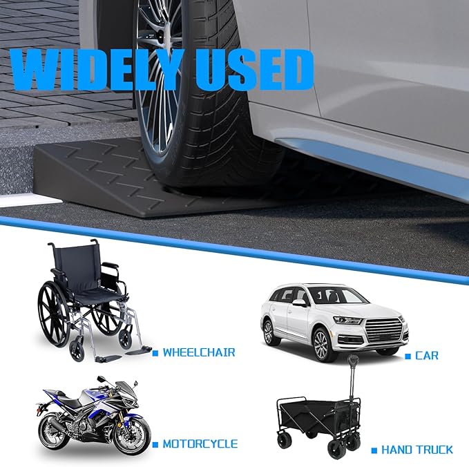 2 Pack 1.2'' Rise Rubber Curb Ramp Heavy Duty Loading Rubber Curb Ramps 3 Tons Driveway Ramp Car Slope Ramp for Loading Dock Bike Vehicle Warehouse Sidewalk Wheelchair (1.2" H)