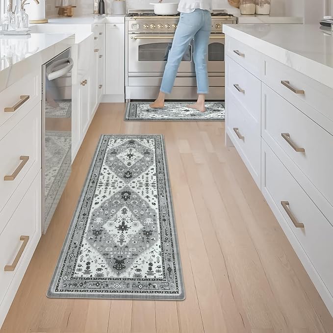 Collive Boho Anti Fatigue Kitchen Mats Sets 2 Piece Non Skid Kitchen Mats for Floor Cushioned Kitchen Rugs and Mats Waterproof Ergonomic Comfort Standing Mat Runner for Kitchen,Home,Office,Laundry