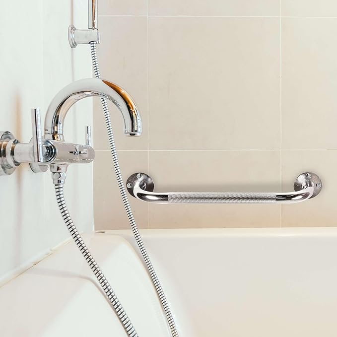 12 Inch Grab Bars for Bathtubs and Showers - Chrome Knurled Bathroom Safety Rail Handle - Non Slip Textured Grip Handicap Grab Bar for Seniors, 250 lbs Weight Support Capacity