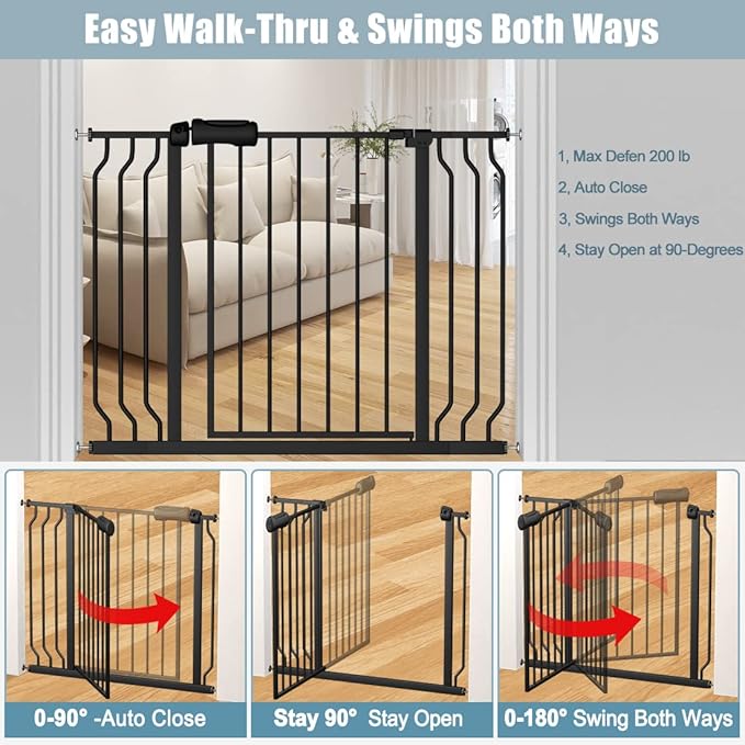Extra Wide Baby Gate Black 62-67 Inch Wide Pressure Mounted Auto Close Child Safety Gate Long Dog Gate for House Doorways