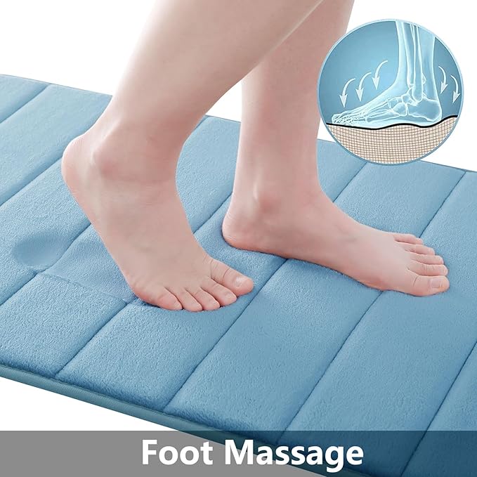 Buganda Memory Foam Bath Mat, 59" x 17", Ultra Soft and Non-Slip Bathroom Rugs, Water Absorbent and Machine Washable Bath Rug Runner for Bathroom, Shower, and Tub, Blue