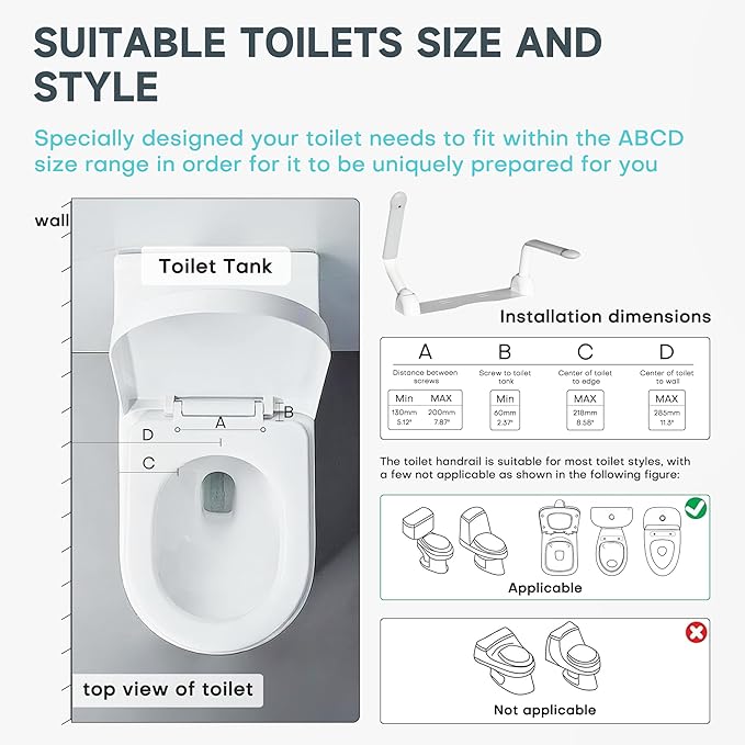 Toilet Safety Rails for Seniors - Easy Installation & Sturdy Grab Bars to Help Stand - Flip-Up & 480 LBS Handicap Toilet Safety Frame - Seat Handles with Arms for Elderly Assist Devices