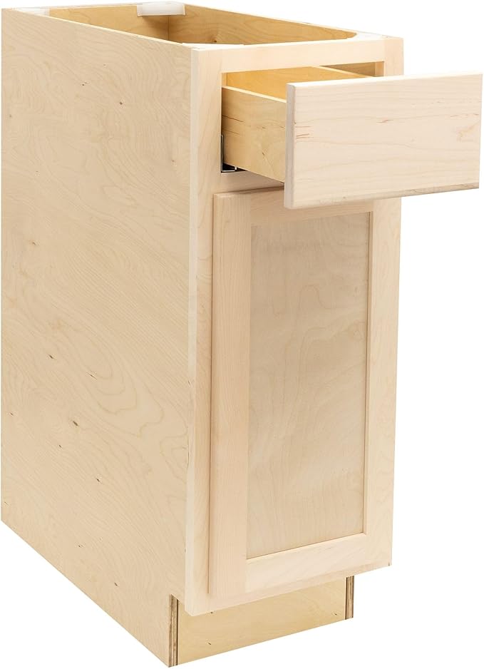 Quicklock RTA (Ready-to-Assemble) | Base Kitchen Cabinets - Shaker Style | Made in America (Raw Maple, 12" Wx34.5 Hx24 D Base)