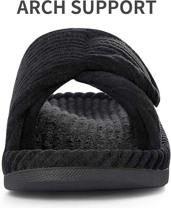 Litfun Orthopedic House Slippers for Women Adjustable Arch Support Indoor Slippers Open Toe Corduroy Bedroom Shoes