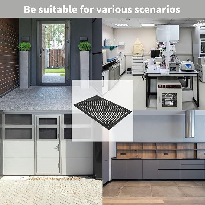 4 Pack Rubber Floor Mats 36”x24” - Heavy-Duty Non-Slip Kitchen Mat & Bar Floor Mat with Drain Holes, Odorless for Entrance, Restaurant, Indoor Outdoor