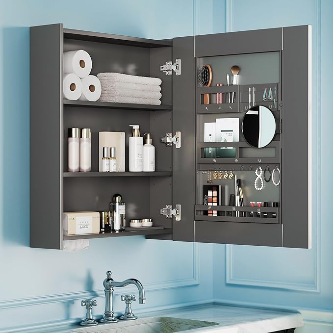 Bathroom Mirror Cabinet - Large Single Door 24x30 inchs Wall Cabinet Bathroom Vanity Mirror Cabinet with Facial Tissues Slot and Multifunctional Storage Area