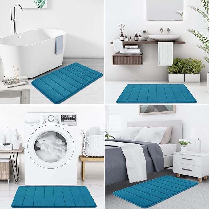 Buganda Memory Foam Bath Mat, 55" x 24", Ultra Soft and Non-Slip Bathroom Rugs, Water Absorbent and Machine Washable Bath Rug Runner for Bathroom, Shower, and Tub, Peacock Blue