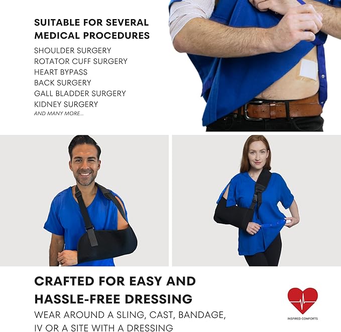 Inspired Comforts Unisex Post Surgery & Rehab V Neck Dual Access Snap Shirt