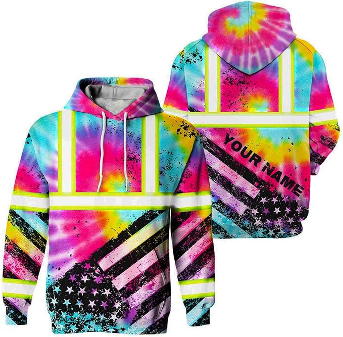 US Flag High Visibility Hoodie for Men Reflective Hoodie Safety Workwear for Worker Runner Patriotic ACC02