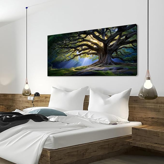 Beautiful Green Tree Scenery Wall Art for Living Room Office Scenic Landscape Nature Art Deco Brown Painting Prints Elegant Canvas Artwork Over The Couch Bedroom Decor Large