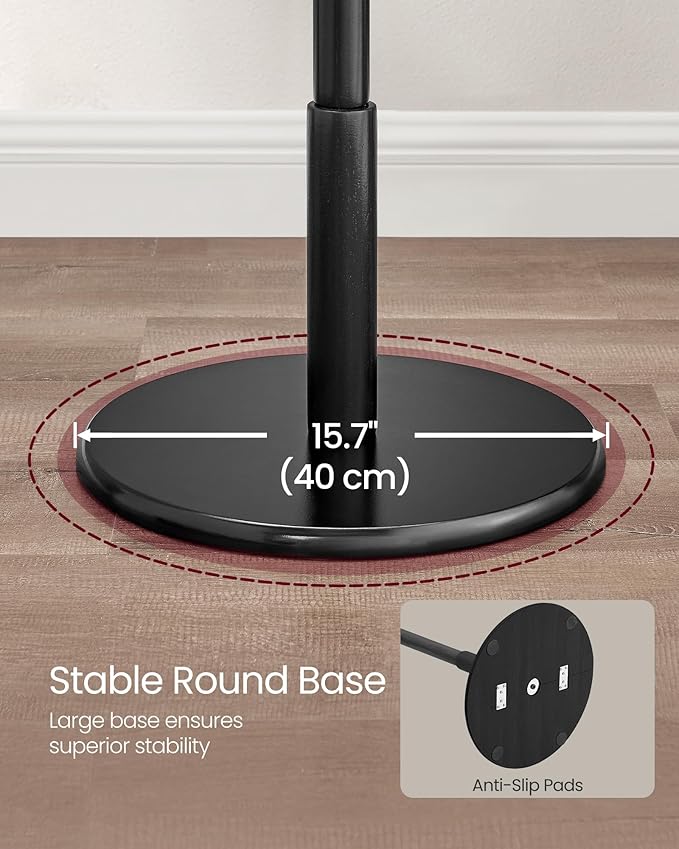 VASAGLE Solid Wood Coat Rack, Free Standing Hall Coat Tree with 8 Hooks, 3 Height Options, for Coats, Hats, Bags, Purses, for Entryway, Hallway, Rubberwood Hooks and Pole, Ink Black URCR007P33
