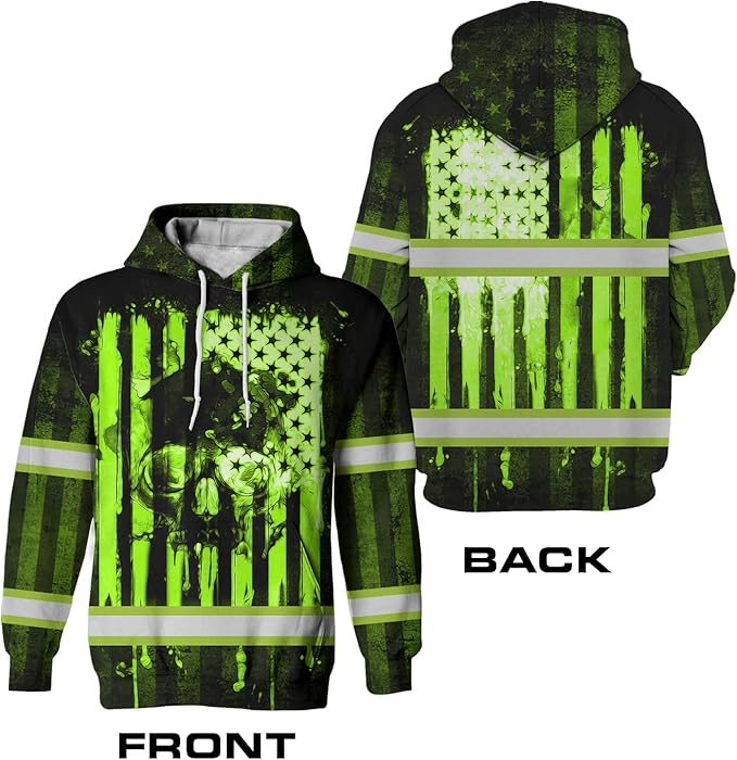 US Flag High Visibility Hoodie for Men Reflective Hoodie Safety Workwear for Worker Runner Patriotic ACC02