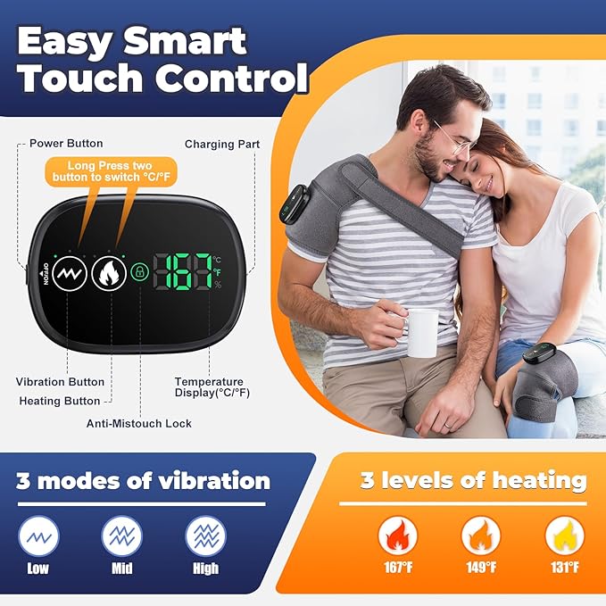 YUANBO Cordless Heated Knee Massager, 3-in-1 Massager for Elbow Shoulder Wrap with 3 Vibration & Heating Modes