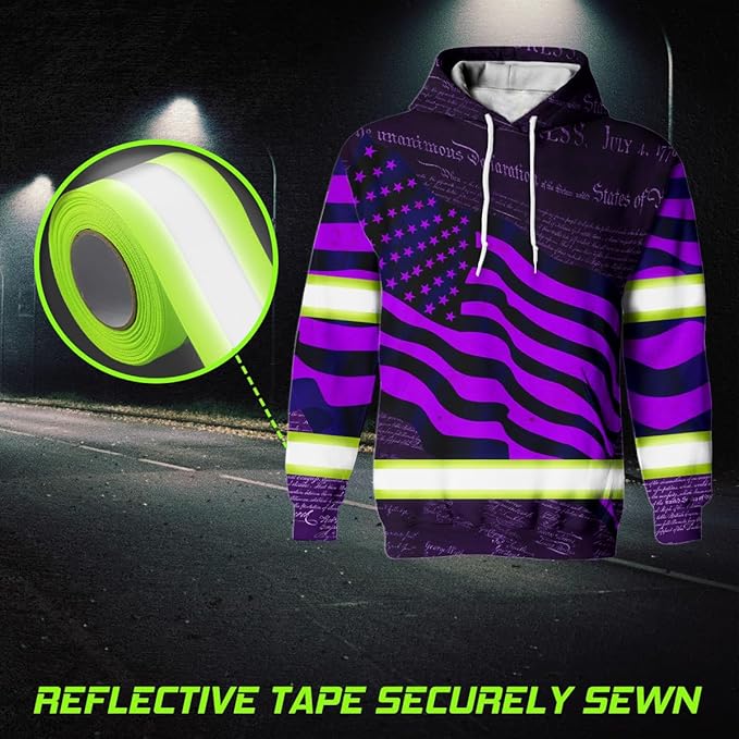 US Flag High Visibility Hoodie for Men Reflective Hoodie Safety Workwear for Worker Runner Patriotic ACC02