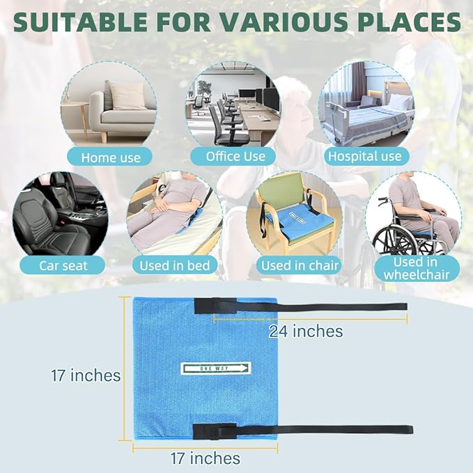 One Way Transfer Support Tubular Seat Cushion, Fall Prevention for Eldery in Chair or Wheelchair, Excellent Non-Slip Seat Cushion in Car Seat or Office Chair (Blue, with Handles(17"x17"))