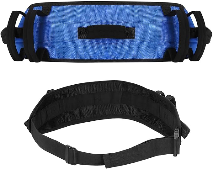 Rhino Valley Gait Belt 2 Pack with 7 Handles - Anti-Slip Transfer Belt for Seniors & Elderly Care, Adjustable Patient Lift Safety Belt for Home & Hospital Use, Blue & Black