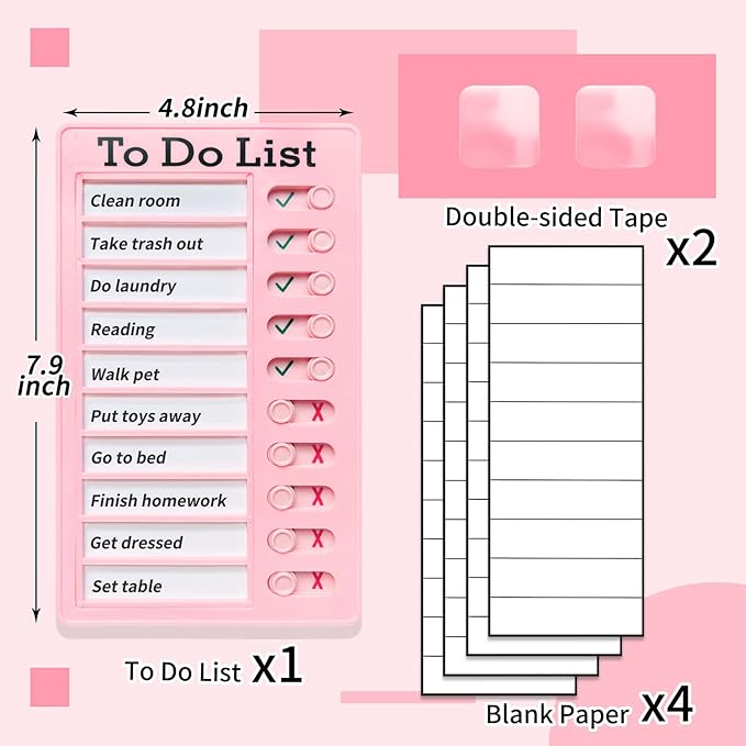 Chore Chart for Kids,To Do List, Daily Routine Chart, and Schedule Board-Checklist and Portable Memo for Efficient Task Management and Planning (pink)