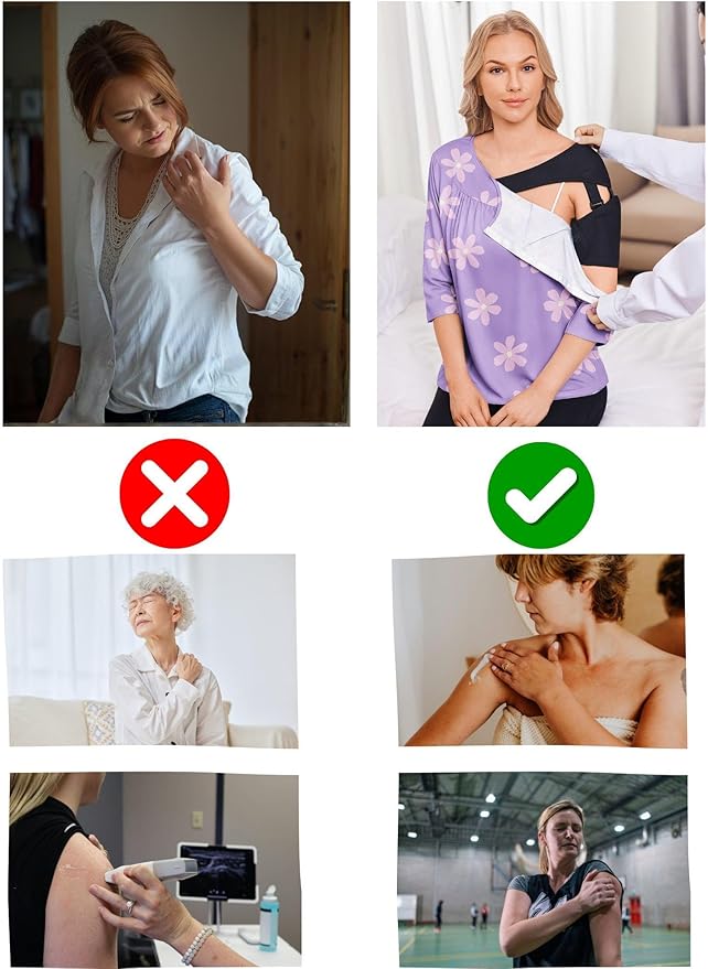 Deyeek Post Shoulder Surgery Shirt for Women Chemo Tear Away Shirt Snap Button 3/4 Sleeve Recovery Adaptive Clothing