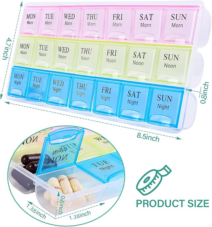 Large Weekly Pill Organizer 3 Times A Day, Moisture-Proof 7 Day Pill Box, Travel Pill Cases Portable for Pills Vitamin Fish Oil Supplements,Medicine Cases