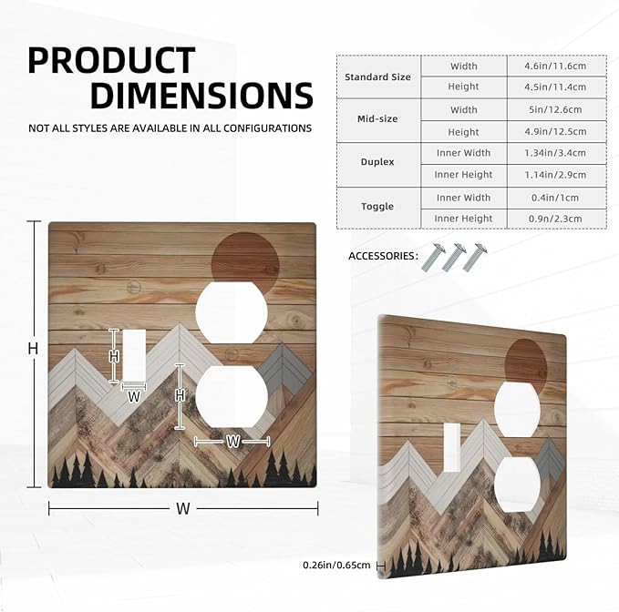 Wooden Planks Mosaic Snow Mountain Sun Wallplates 1 Toggle 1 Duplex Switch Plate Electrical GFCI Faceplate Decorative Light Switch Covers for Farmhouse Home Decor