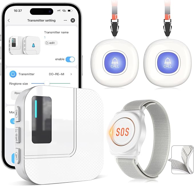 CallToU Wi-Fi Wireless Caregiver Pager Call Button for Elderly at Home , APP Emergency Alert for Seniors, Patients, and The Disabled (TY01WH-06W 3-1)