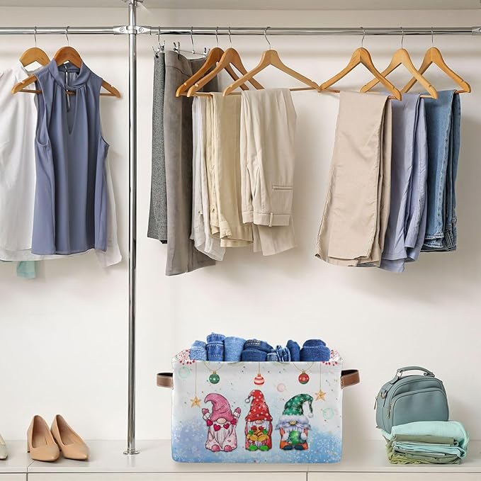 Storage Basket Gnomes Christmas Cube Storage Bins Organizer Bag Collapsible Closet Shelf Baskets with handle for Cloth Book 14.2×10.2×8.3 IN