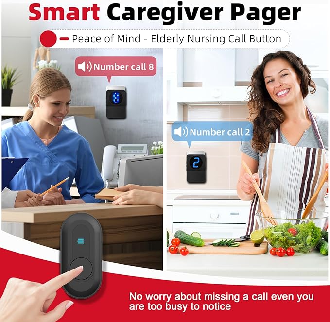 CallToU Caregiver Pager Wireless Call Button System Call Bell Alert Button Wireless Calling System for Elderly at Home/Deaf Eldrely/Clinic/Medical Institution/Nursing Home (CC22WH 4-1)