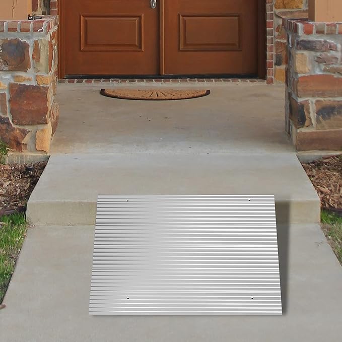 Door Threshold Ramp 5" Rise Door Ramp Aluminum Entry Ramp or Doorways Rated 800 lbs Load Capacity forWheelchair Scooters Power Chairs Walkers Metallic