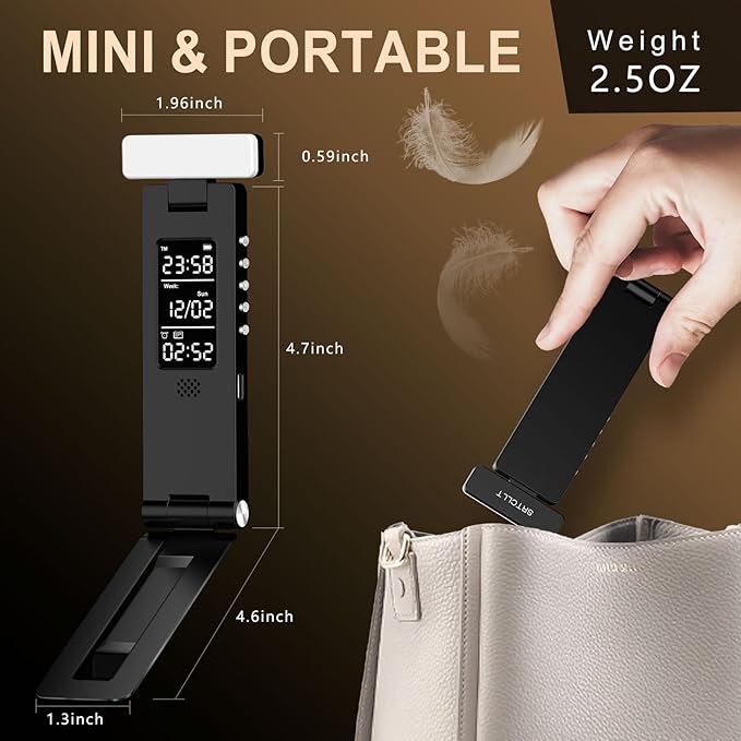 Book Lights, Rechargeable Reading Light in Bed, Smart Adjustable Reading Lights, Portable Bookmark Night Lamp, Built-in Battery & LCD Display, with Timer, Clock, Alarm, Date