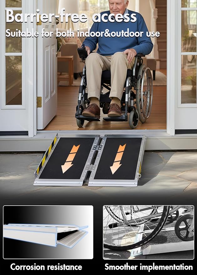 Protable Wheelchair ramp 2FT,Non-Slip Folding Aluminum Handicap Ramps,Threshold Ramps for Home,Holds up to 800lbs,Wheelchair ramp for Steps,Mobility Scooter,Stairs,Doorways (Non-Slip 2FT)