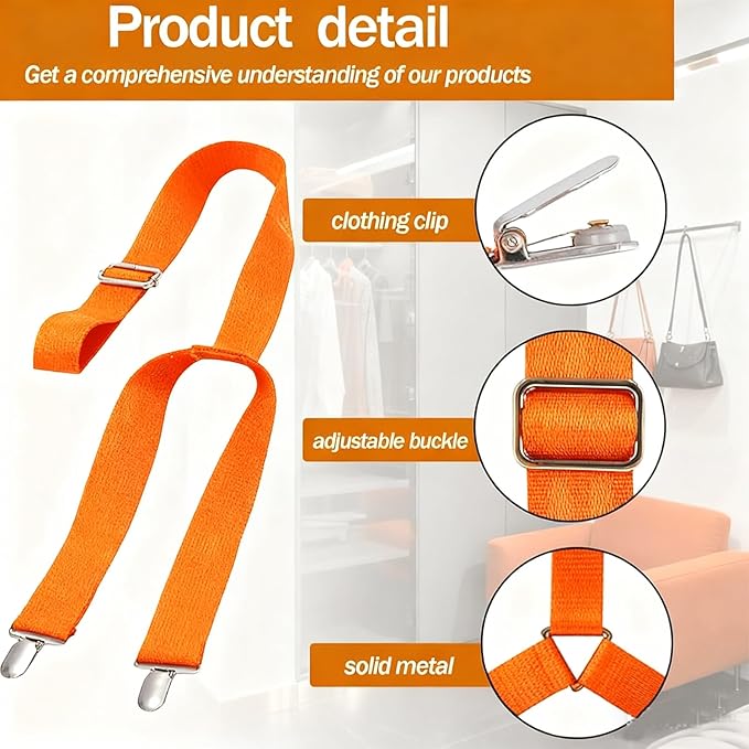2-Pack Dressing Aid Clips for Pants – One-Hand Pants Assist Tool for Elderly, Disabled & Post-Surgery – Adjustable 26"-41" Metal Clip with Nylon Strap (Orange)