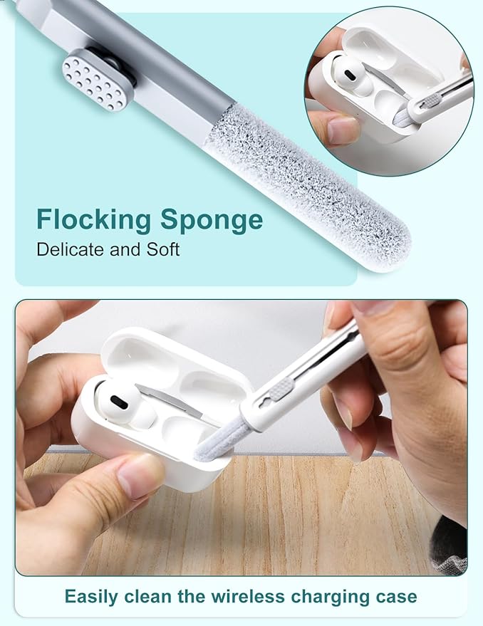 Cleaner Kit for Airpods, Earbuds Cleaning kit for Airpods Pro 1 2 3, Multi-Function Cleaner Pen Soft Brush for Bluetooth Earbuds,Case Cleaning Tools for iPhone 17,Laptop, Camera (White)