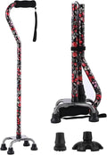 Walking Cane for Women & Men, Adjustable Quad Cane with 4-Prong Base for Stability and Balance, Folding Aluminum Walking Stick for Seniors