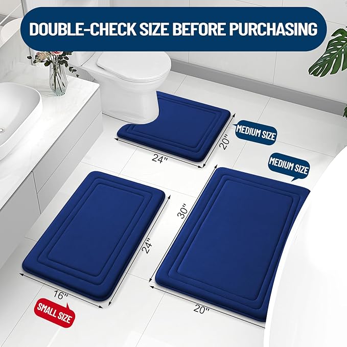 Grandaily Memory Foam Bath Mat Rug 44x24, Ultra Soft, Non-Slip and Absorbent Bathroom Rugs, Machine Wash Dry, Comfortable Bath Carpet for Bathroom Floor, Tub and Shower, Navy Blue