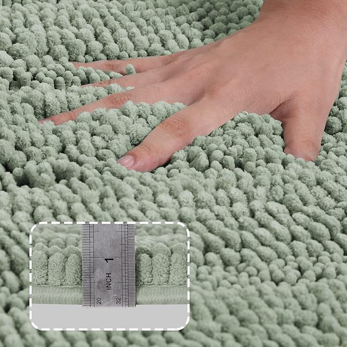 Turquoize Bathroom Rugs Shaggy Chenille Bath Rug Non Slip Thick Shaggy Bath Mats for Bathroom Chenille 1-Piece Bath Mat Set, Soft Super Absorbent Shower Rug Washable Mats, 20"x32", Sage