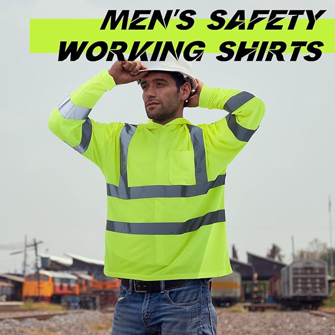 Amylove 4 Pcs Reflective Safety T Shirt High Visibility Work Shirts Sun Protection Construction