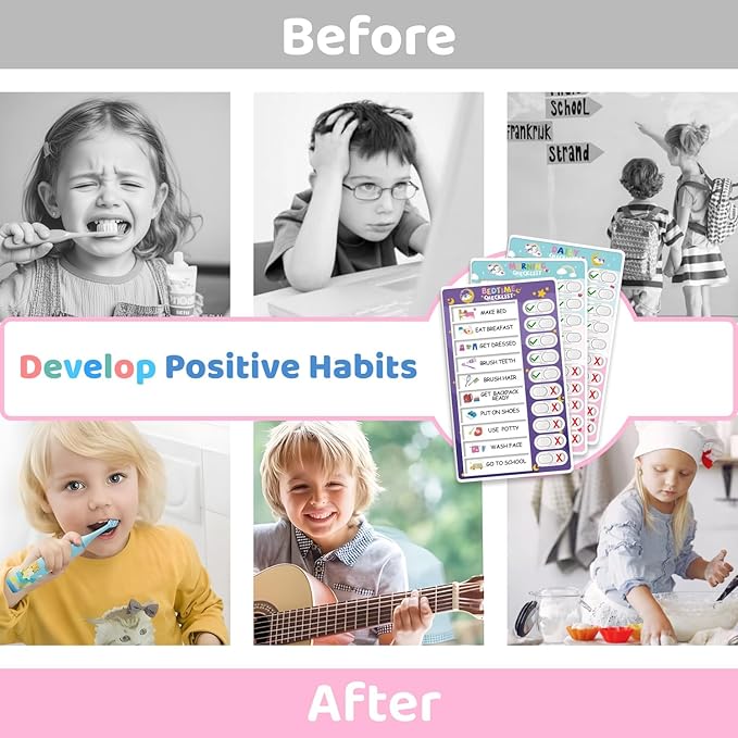 3-in-1 Bedtime/Morning/Daily Routine Chart for Kids, Magnetic Chore Chart, Visual Schedule, Funny Kids To-Do List, ADHD Tools