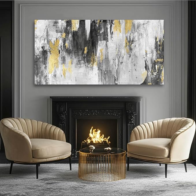 Large Wall Art Living Room Decor Black and Gold Abstract Art Wall Modern Artwork Decor for Office Bedroom Kitchen 24x48 In