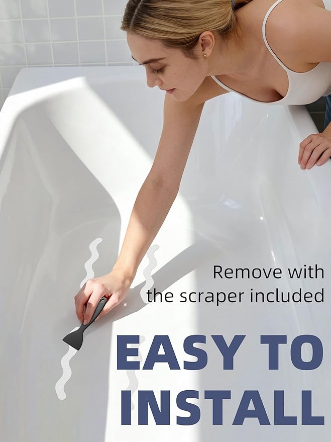 Anti Slip Shower Stickers, Adhesive Decals Safety Strips with Scraper for Bath Tub, Shower Floor, Stairs, 24 Pieces (White)