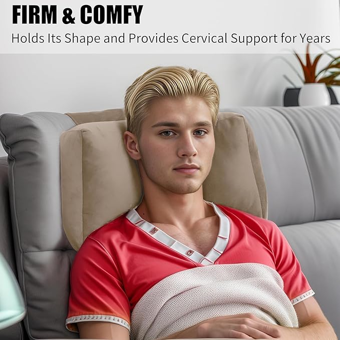 Recliner Headrest Pillow, Versatile Neck Support Cushion with Velvet Cover for Adults, Ideal Accessory for Chair, Couch, Office, Bed, Lumbar Pain Relief, Travel, Lounging, Beige