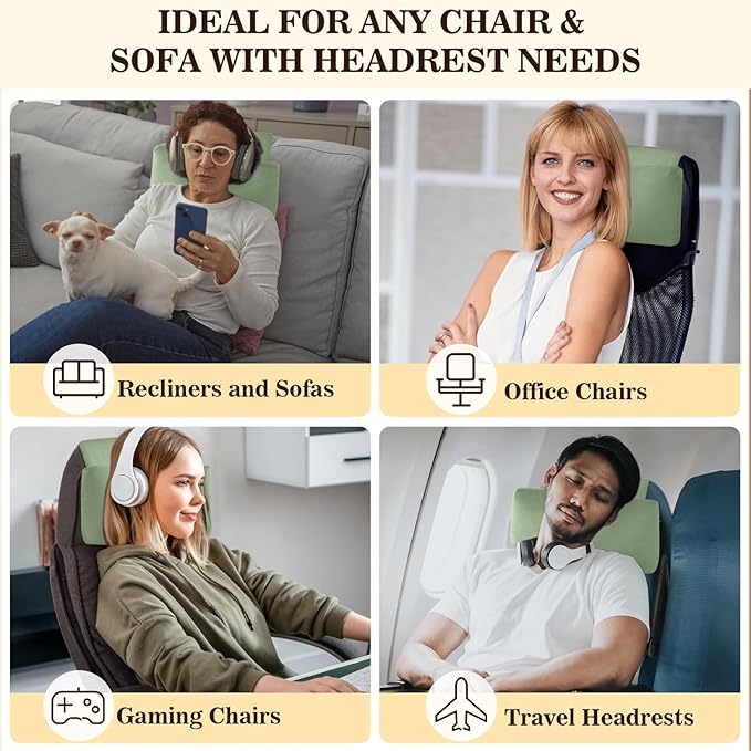 Recliner Headrest Pillow, Adjustable Comfort Neck & Head Support Pillow, Soft Velvet Non-Slip Headrest for Pain Relief & Relaxation, Ideal for Recliner, Couch, Chair, Sofa