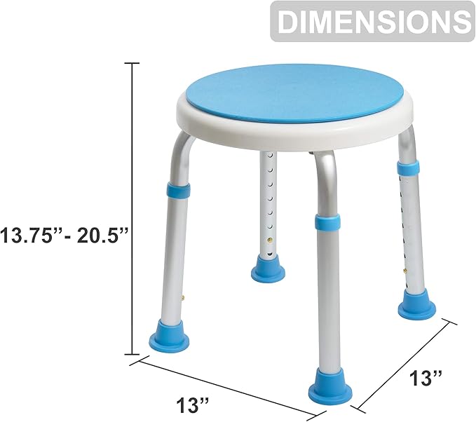 Vaunn Medical Tool-Free Assembly Adjustable Swivel Shower Stool Seat Bench with Anti-Slip Rubber Tips for Safety and Stability